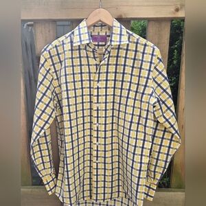 Men's Lorenzo Uomo dress Shirt. Italian made, 15.5 collar, yellow/black check